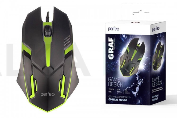 Мышь игровая проводная Perfeo "GRAF", 3 кн, USB 7 цв. подсветка, 1000 DPI PF_A4798 (черный)