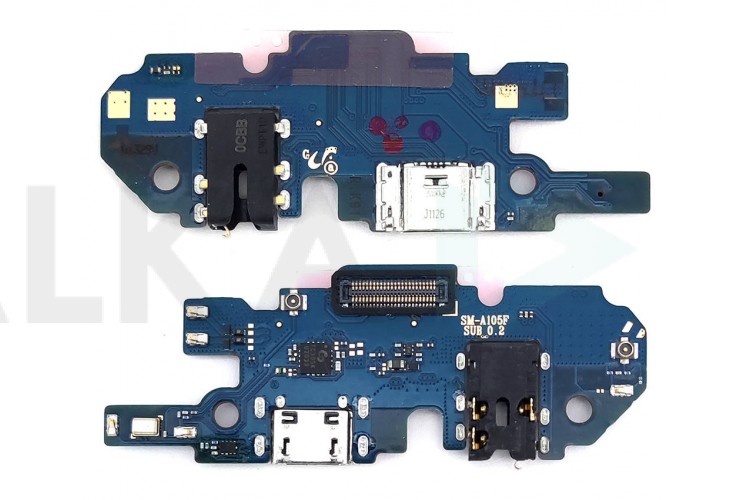 Шлейф для Samsung A105F Galaxy A10 с разъемом зарядки + разъем гарнитуры (плата) SUB 0.2, org