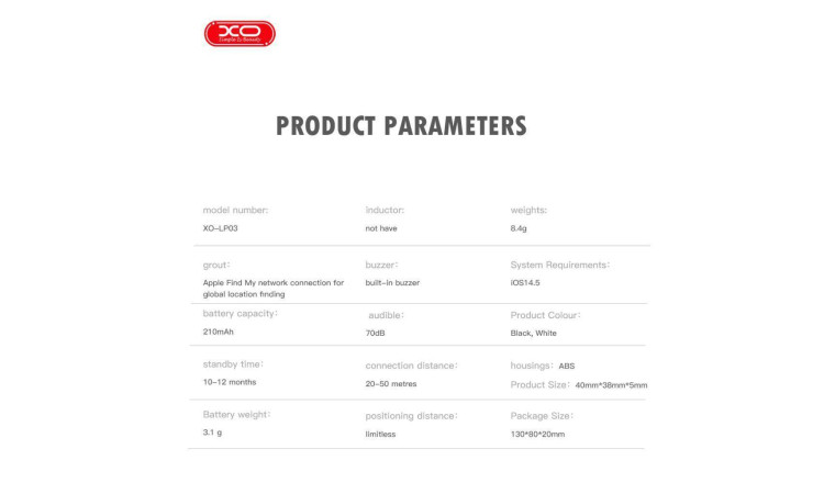 Беспроводная метка AirTag XO LP03 Loss Prevention Locator (Apple MFI Certified for Apple System Devices) Single Pack Black Беспроводная метка AirTag XO LP03 Loss Prevention Locator (Apple MFI Certified for Apple System Devices) Single Pack Black