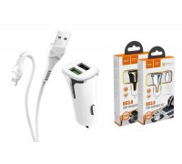 Автомобильное зарядное устройство АЗУ 2USB + кабель Lightning HOCO Z31 + QC3.0 (белый)