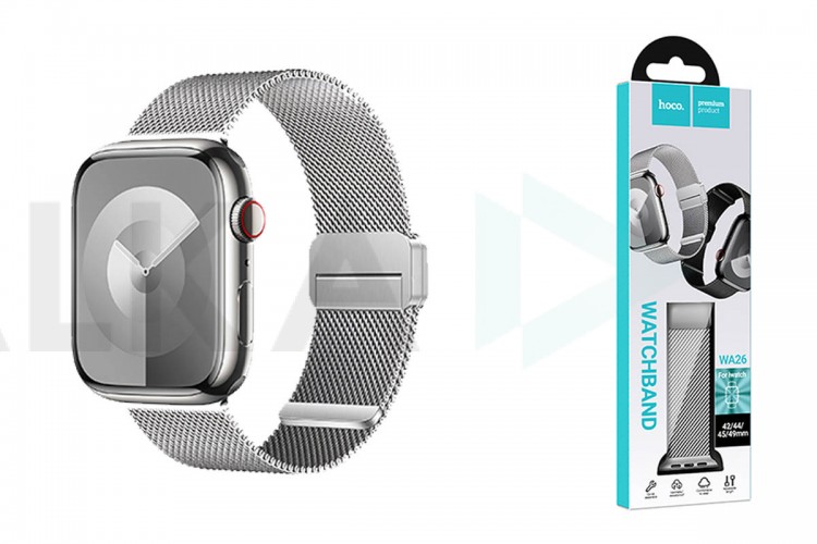 Ремешок для Apple Watch HOCO WA26 May series two-section double magnetic buckle milanese strap (42/44/45/49 мм) серебристый