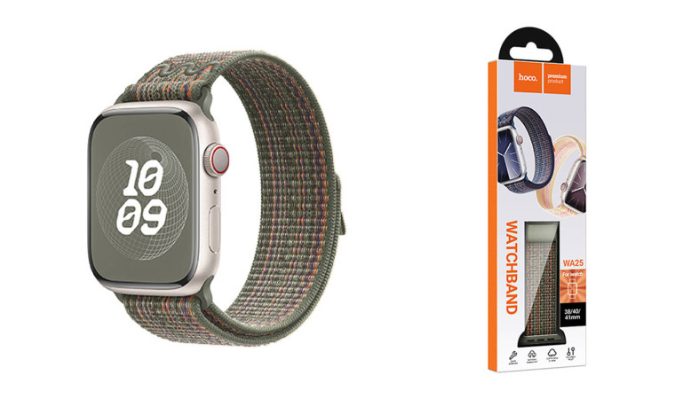 Ремешок для Apple Watch HOCO WA25 Original series nylon strap (38/40/41 мм) темно-зеленый с оранжевым
