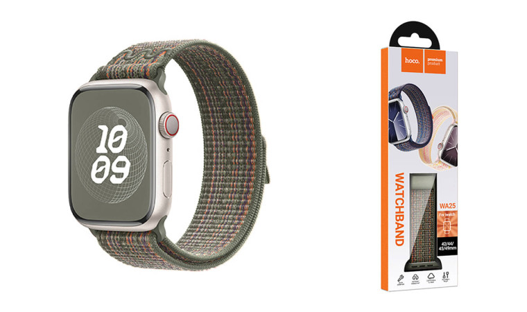 Ремешок для Apple Watch HOCO WA25 Original series nylon strap (42/44/45/49 мм)темно-зеленый с оранжевым