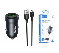 Автомобильное зарядное устройство АЗУ USB-A + кабель Mciro USB - USB HOCO Z62 Energy single-port QC3.0 (металлический серый)