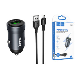 Автомобильное зарядное устройство АЗУ USB-A + кабель Mciro USB - USB HOCO Z62 Energy single-port QC3.0 (металлический серый)