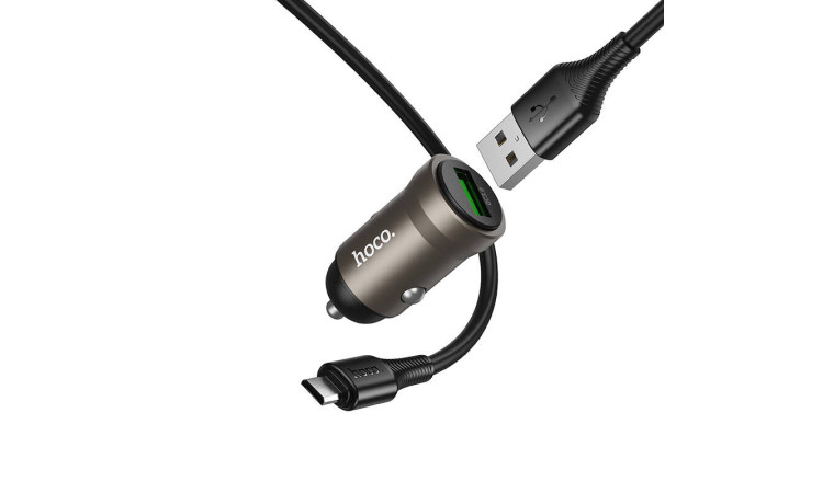 Автомобильное зарядное устройство АЗУ USB-A + кабель Mciro USB - USB HOCO Z62 Energy single-port QC3.0 (металлический серый)