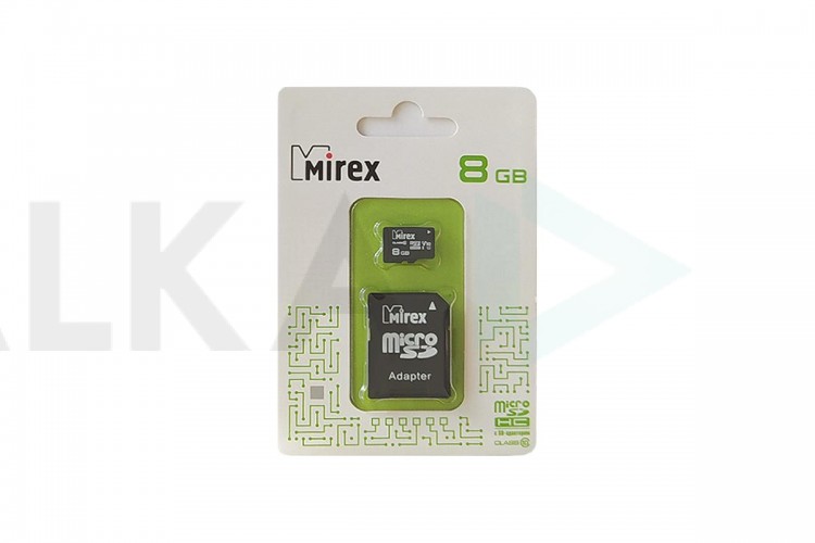 Карта памяти microSDHC MIREX 8 GB (class 10) с адаптером (13613-AD10SD08)