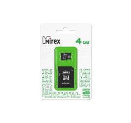 Карта памяти microSDHC MIREX 4 GB (class 10) с адаптером (13613-AD10SD04)