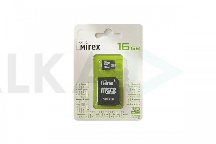 Карта памяти microSDHC MIREX 16 GB (class 10) с адаптером