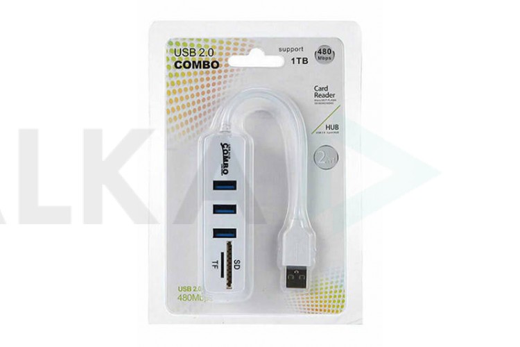 Разветвитель USB HUB 2.0 NN-HB007 на 3 порта USB 2.0 + картридер (белый)