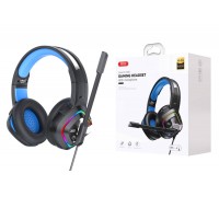 Наушники мониторные проводные с микрофоном XO GE-08 Static RGB Long Mic Headworn Game Earphones USB+Dual 3.5mm (Чёрные)