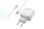 Сетевое зарядное устройство USB+USB-C + кабель Type-C-Type-C HOCO C135A Rock PD20W+QC3.0 (белый)