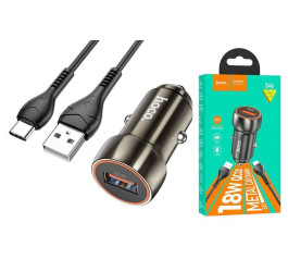 Автомобильное зарядное устройство АЗУ USB + кабель Type-C HOCO Z46 Blue QC3.0 (серый)