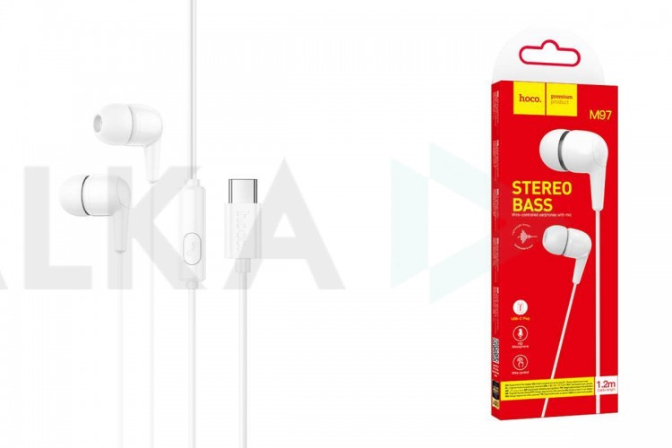 Наушники вакуумные проводные HOCO M97 Enjoy universal digital earphones with microphone штекер Type-C (белый)