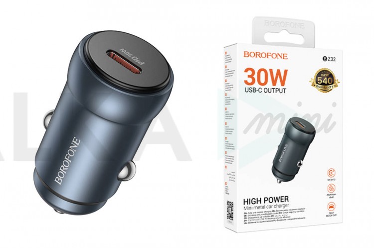Автомобильное зарядное устройство АЗУ Type-C BOROFONE BZ32 Fresh single port PD30W (металлический серый)