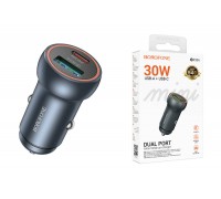 Автомобильное зарядное устройство АЗУ USB + Type-C BOROFONE BZ32A Fresh PD30W+QC3.0 (металлический серый)
