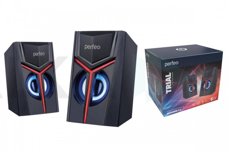 Акустическая система 2.0 Perfeo "TRIAL" PF_B3374 мощность 2х3 Вт, USB, LED подсветка (черный)