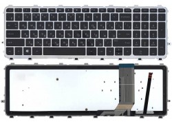 Клавиатура для ноутбука HP Envy 15-j000 черная с серебристой рамкой с подсветкой