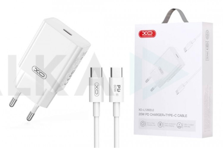 Сетевое зарядное устройство USB-C + кабель Type-C-Type-C XOL126 USB-C PD20W Fast Charger