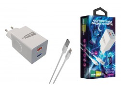 Сетевое зарядное устройство 2USB + кабель Lightning More choice NC55QCi 3.0A QC3.0 быстрая зарядка  (White)