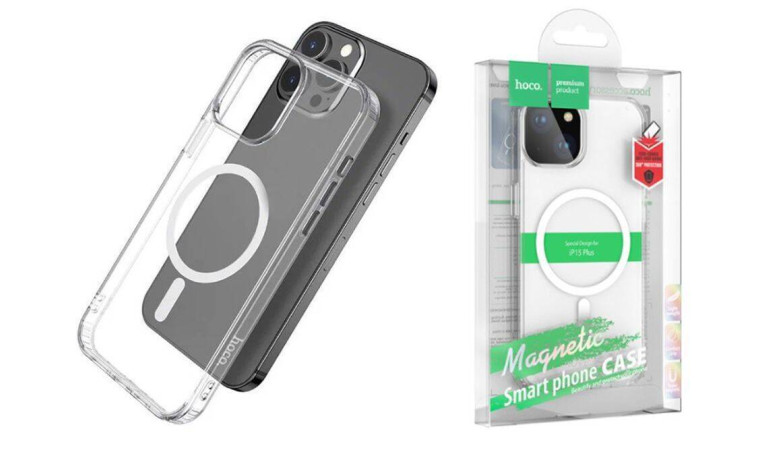 Чехол для телефона iPhone 15 Pro HOCO Magnetic series airbag anti-fall (прозрачный)