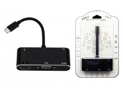 Конвертер переходник Type-C (папа) - HDMI 4K (мама) + USB3.0 (мама) + VGA (мама)