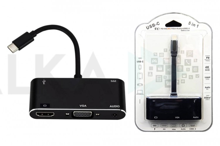 Конвертер переходник Type-C (папа) - HDMI 4K (мама) + USB3.0 (мама) + VGA (мама)