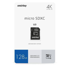 Карта памяти microSDXC Smartbuy 128 GB U3 V30 A1 Advanced R/W up to 90/55 с адапт (SB128GBSDU1A-AD)