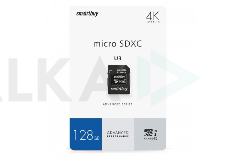 Карта памяти microSDXC Smartbuy 128 GB U3 V30 A1 Advanced R/W up to 90/55 с адапт (SB128GBSDU1A-AD)