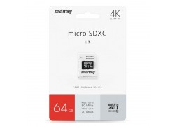 Карта памяти microSDXC Smartbuy 64 GB PRO U3 R/W:90/70 MB/s (с адаптером SD) (SB64GBSDCL10U3-01)