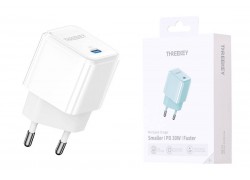 Сетевое зарядное устройство USB THREEKEY TK-116 (EU) Single C Port 30W GaN Direct Plug Charging Head (белый) (LUX от XO)