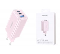 Сетевое зарядное устройство USB THREEKEY TK-113 (EU) 65W 2C1A Folding Gallium Nitride Charger (розовый) (LUX от XO)