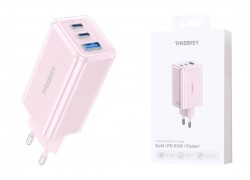 Сетевое зарядное устройство USB THREEKEY TK-113 (EU) 65W 2C1A Folding Gallium Nitride Charger (розовый) (LUX от XO)