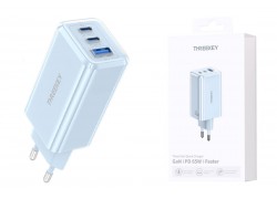 Сетевое зарядное устройство USB THREEKEY TK-113 (EU) 65W 2C1A Folding Gallium Nitride Charger (голубой) (LUX от XO)