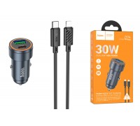 Автомобильное зарядное устройство АЗУ USB + Type-C + кабель Lightning HOCOZ57A Glorious PD30W+QC3.0 (серый)