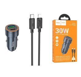 Автомобильное зарядное устройство АЗУ USB + Type-C + кабель Lightning HOCOZ57A Glorious PD30W+QC3.0 (серый)