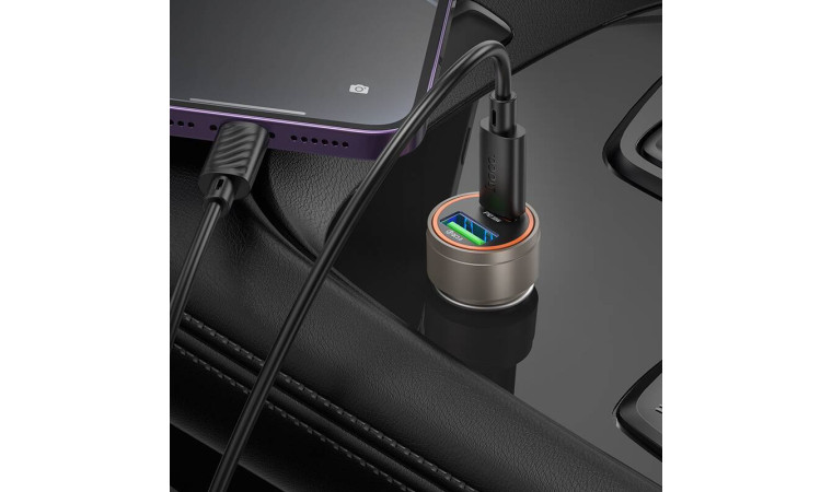 Автомобильное зарядное устройство АЗУ USB + Type-C + кабель Lightning HOCOZ57A Glorious PD30W+QC3.0 (серый)