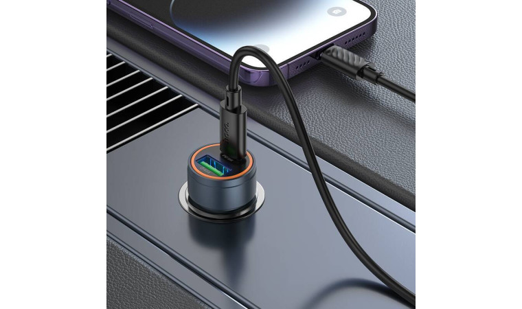 Автомобильное зарядное устройство АЗУ USB + Type-C + кабель Lightning HOCOZ57A Glorious PD30W+QC3.0 (серый)
