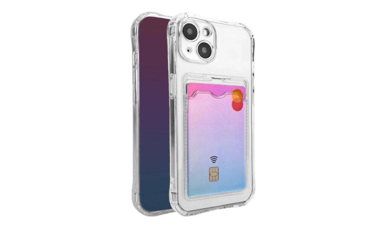 Чехол силиконовый для iPhone 14 Plus (6,7) с отделением под карту тонкий (прозрачный)