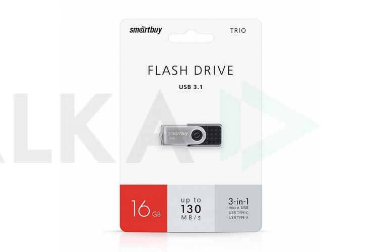 Флешка USB 3.0/3.1 Smartbuy TRIO 3-in-1 OTG (USB Type-A + USB Type-C + micro USB) 16GB
