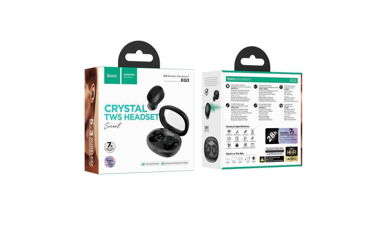 Наушники вакуумные беспроводные HOCO EQ3 Smart true wireless BT headset (черный)