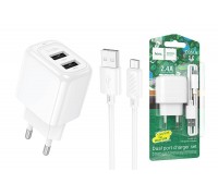 Сетевое зарядное устройство 2USB + кабель MicroUSB HOCO CS51A Surplus (белый)