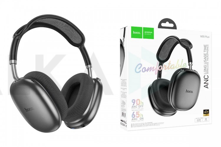 Наушники мониторные беспроводные HOCO W55 Plus Happiness ANC noise reduction (глубокий серый космос)