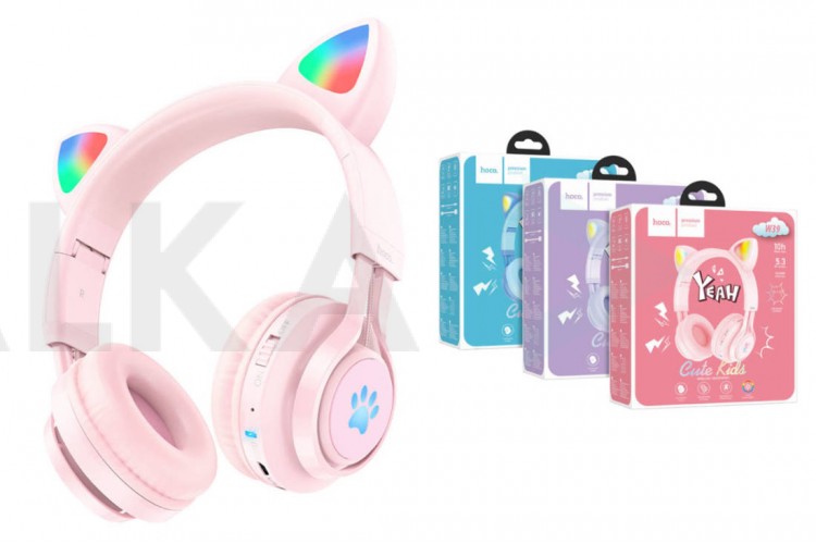 Наушники мониторные беспроводные HOCO W39 Cat ear kids wireless headphones Bluetooth (розовый)