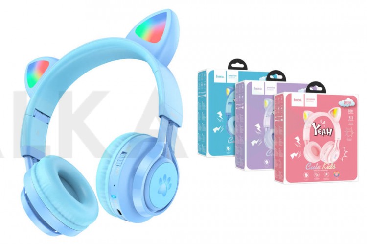 Наушники мониторные беспроводные HOCO W39 Cat ear kids wireless headphones Bluetooth (синий)