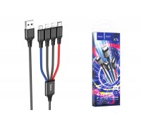 Кабель USB 4 в 1 HOCO X76 lightning/Lightning/Micro/Type-C (красно/синий) 1м