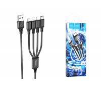 Кабель USB 4 в 1 HOCO X76 lightning/Lightning/Micro/Type-C (черный) 1м