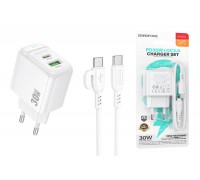 Сетевое зарядное устройство USB + USB-C + кабель Type-C BOROFONE BAS45A Potential PD30W+QC3.0  (белый)