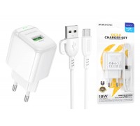 Сетевое зарядное устройство USB + кабель Type-C BOROFONE BAS42A Potential  QC3.0  (Type-C) (белый)