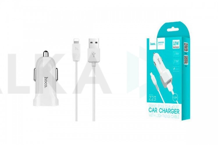 Автомобильное зарядное устройство АЗУ USB + кабель Lightning HOCO Z23 grand style 2100mAh (белый)